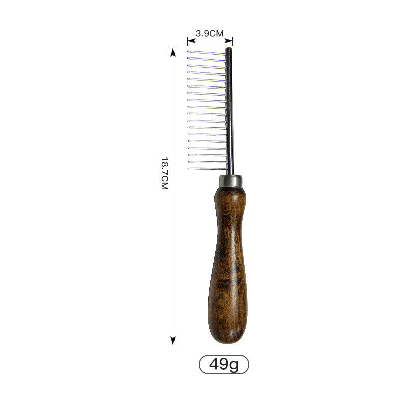KFX-0492349 Antique Solid Wood Pet Comb for Cats and Dogs - Double-Sided Open Knot and Needle Design