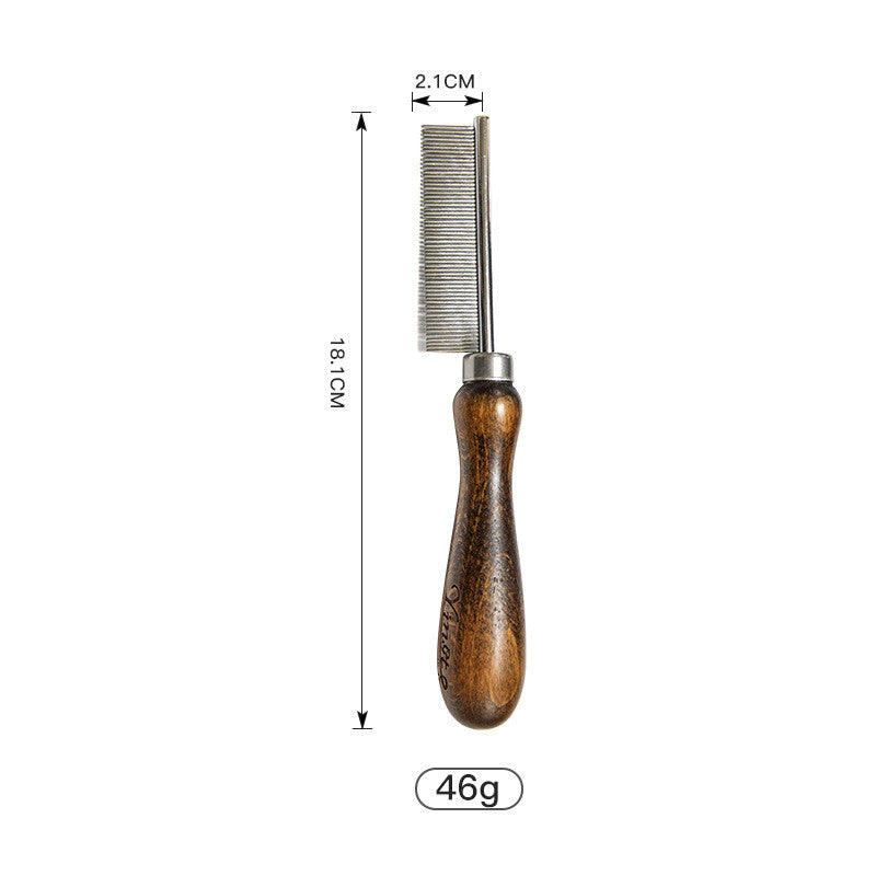 KFX-0492349 Antique Solid Wood Pet Comb for Cats and Dogs - Double-Sided Open Knot and Needle Design