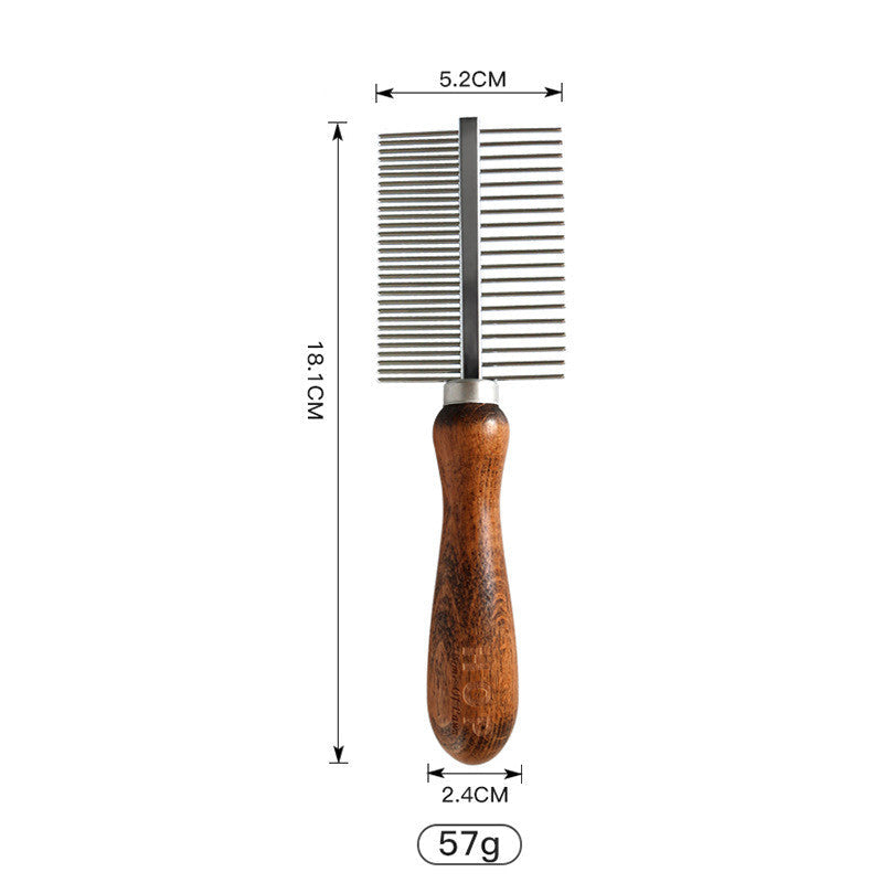 KFX-0492349 Antique Solid Wood Pet Comb for Cats and Dogs - Double-Sided Open Knot and Needle Design