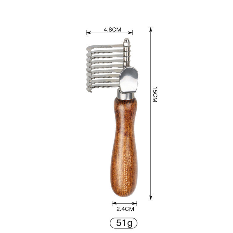 KFX-0492349 Antique Solid Wood Pet Comb for Cats and Dogs - Double-Sided Open Knot and Needle Design
