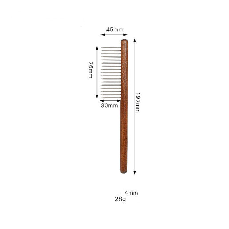 KFX-0492349 Antique Solid Wood Pet Comb for Cats and Dogs - Double-Sided Open Knot and Needle Design