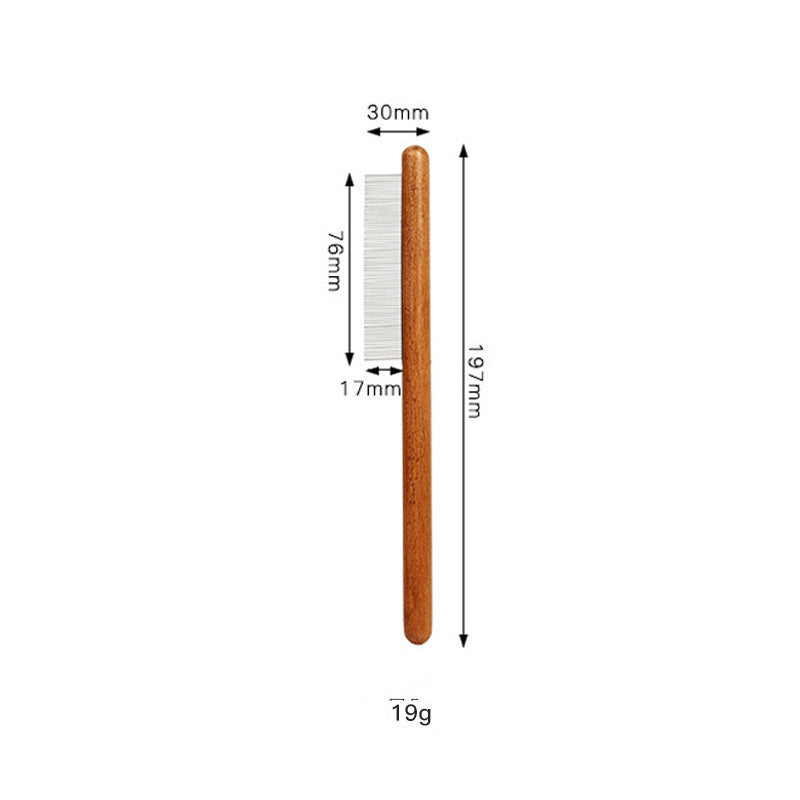 KFX-0492349 Antique Solid Wood Pet Comb for Cats and Dogs - Double-Sided Open Knot and Needle Design