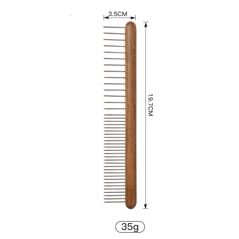 KFX-0492349 Antique Solid Wood Pet Comb for Cats and Dogs - Double-Sided Open Knot and Needle Design