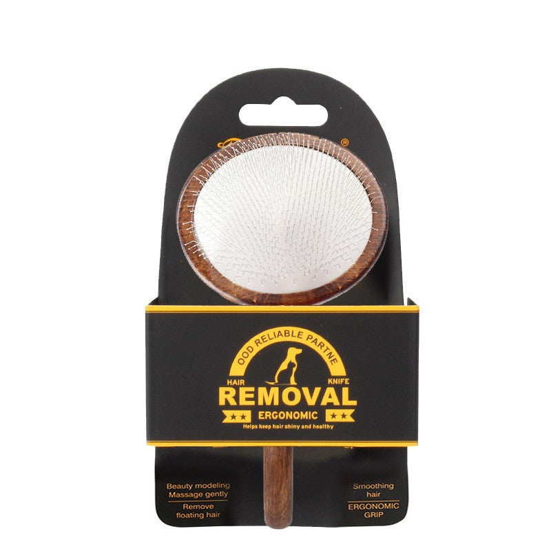 KFX-0492349 Antique Solid Wood Pet Comb for Cats and Dogs - Double-Sided Open Knot and Needle Design