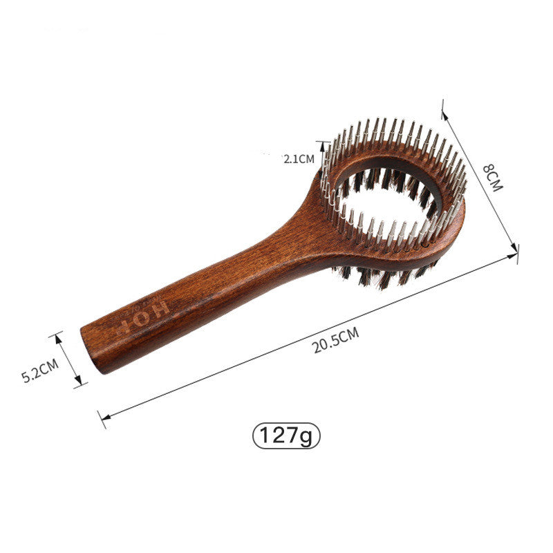 KFX-0492349 Antique Solid Wood Pet Comb for Cats and Dogs - Double-Sided Open Knot and Needle Design