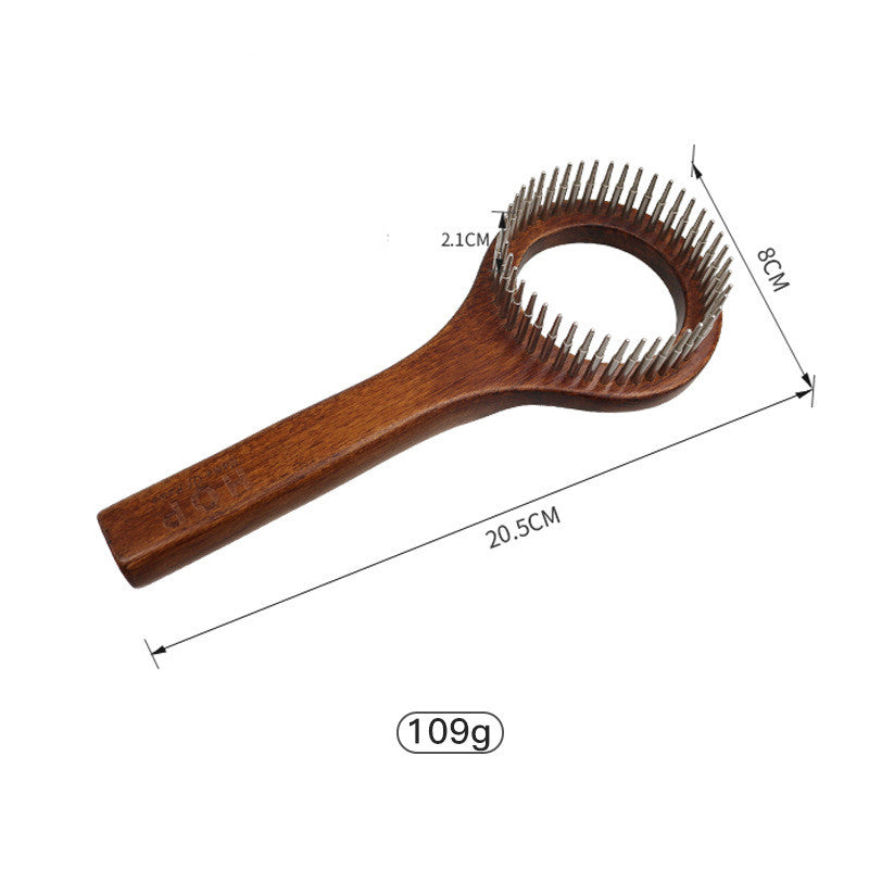 KFX-0492349 Antique Solid Wood Pet Comb for Cats and Dogs - Double-Sided Open Knot and Needle Design