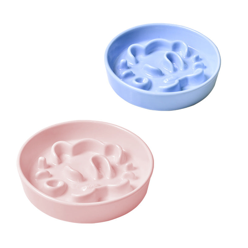 KFX-0492733 Pet Cartoon Anti-Choking Ceramic Bowl for Cats - Available in Pink, Blue, Yellow, and Beige