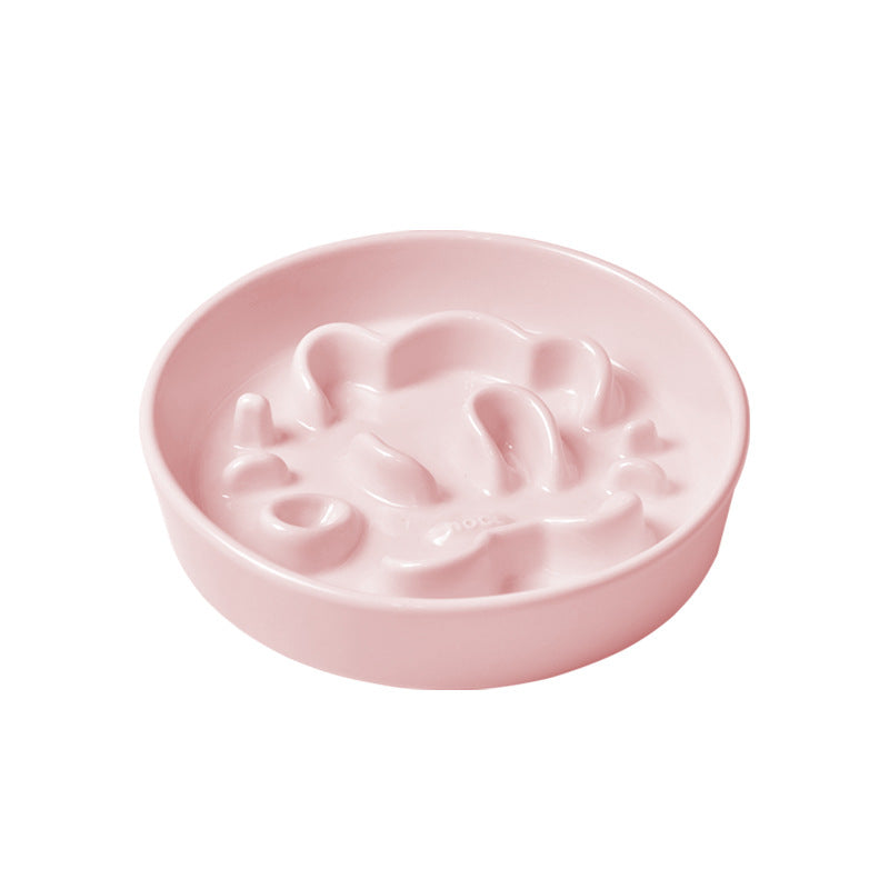 KFX-0492733 Pet Cartoon Anti-Choking Ceramic Bowl for Cats - Available in Pink, Blue, Yellow, and Beige