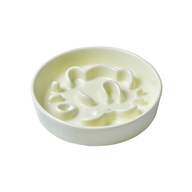 KFX-0492733 Pet Cartoon Anti-Choking Ceramic Bowl for Cats - Available in Pink, Blue, Yellow, and Beige