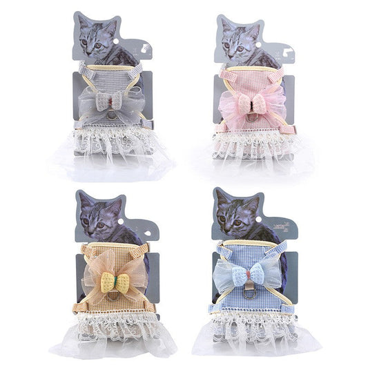 KFX-0494141 Lace Chest Harness Dress for Pets in Light Blue, Pink, Grey, Khaki