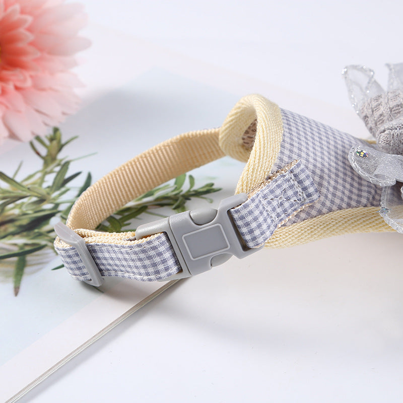 KFX-0494141 Lace Chest Harness Dress for Pets in Light Blue, Pink, Grey, Khaki