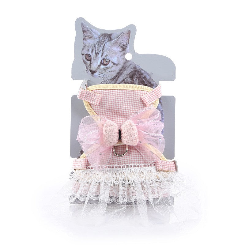 KFX-0494141 Lace Chest Harness Dress for Pets in Light Blue, Pink, Grey, Khaki