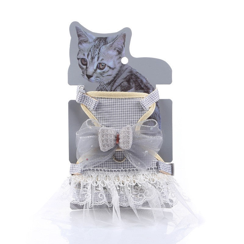 KFX-0494141 Lace Chest Harness Dress for Pets in Light Blue, Pink, Grey, Khaki