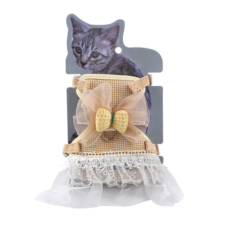 KFX-0494141 Lace Chest Harness Dress for Pets in Light Blue, Pink, Grey, Khaki