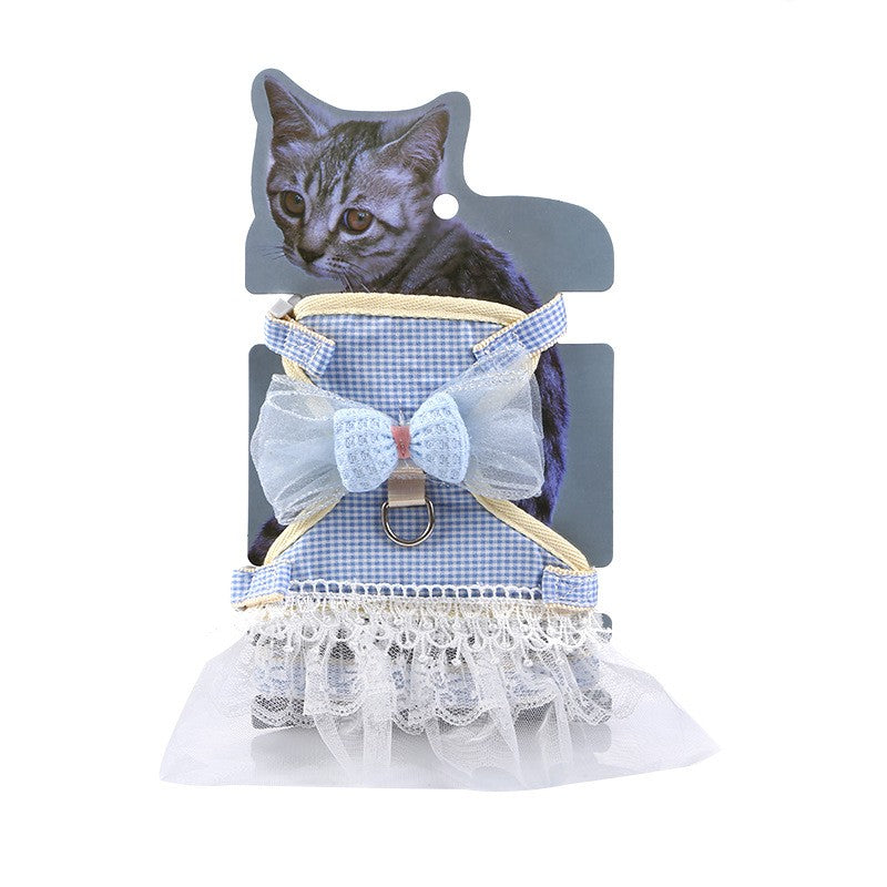 KFX-0494141 Lace Chest Harness Dress for Pets in Light Blue, Pink, Grey, Khaki