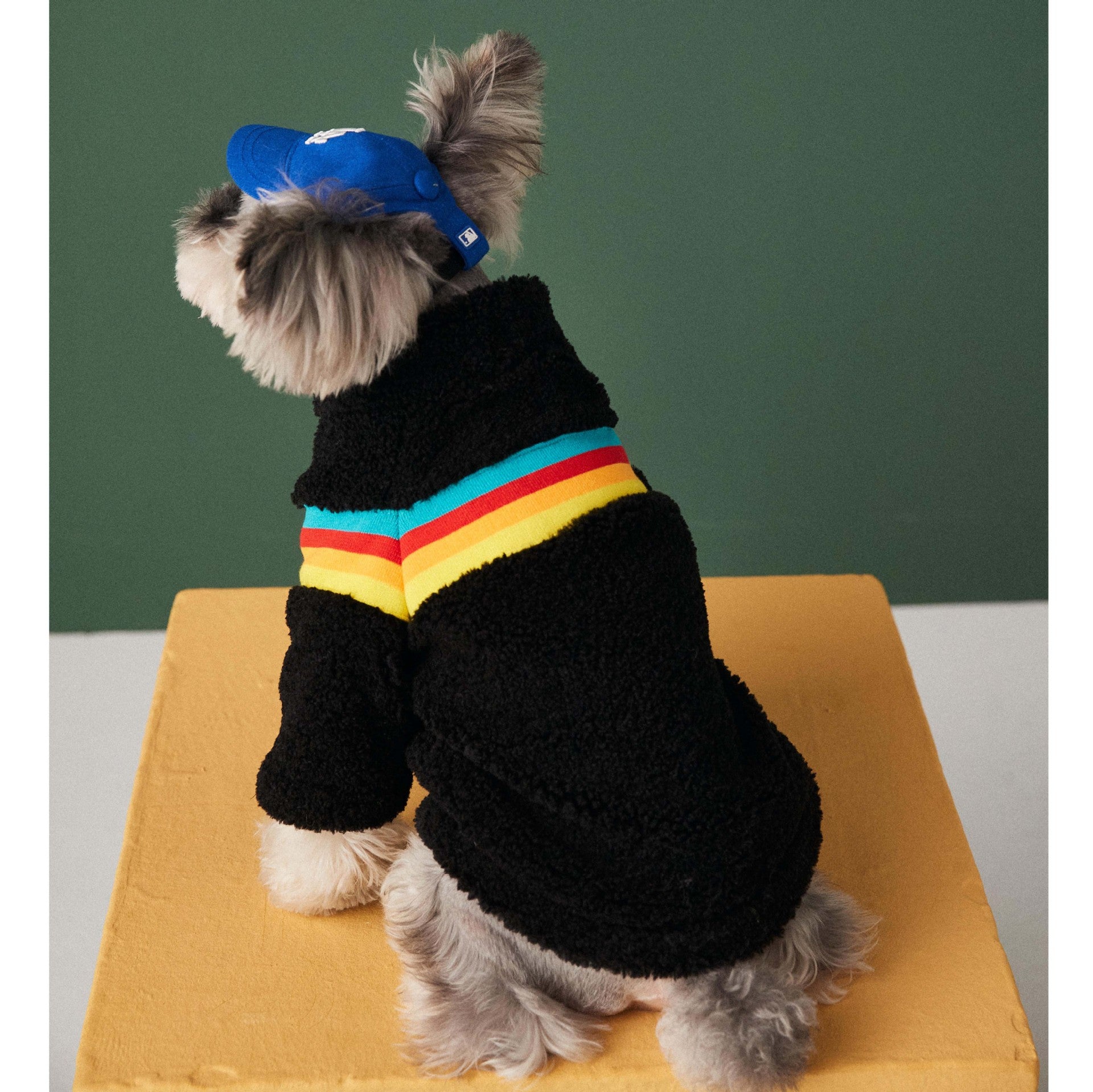 KFX-0494909 Colorful Striped Casual Lamb Wool Coat for Pets in Black and Beige