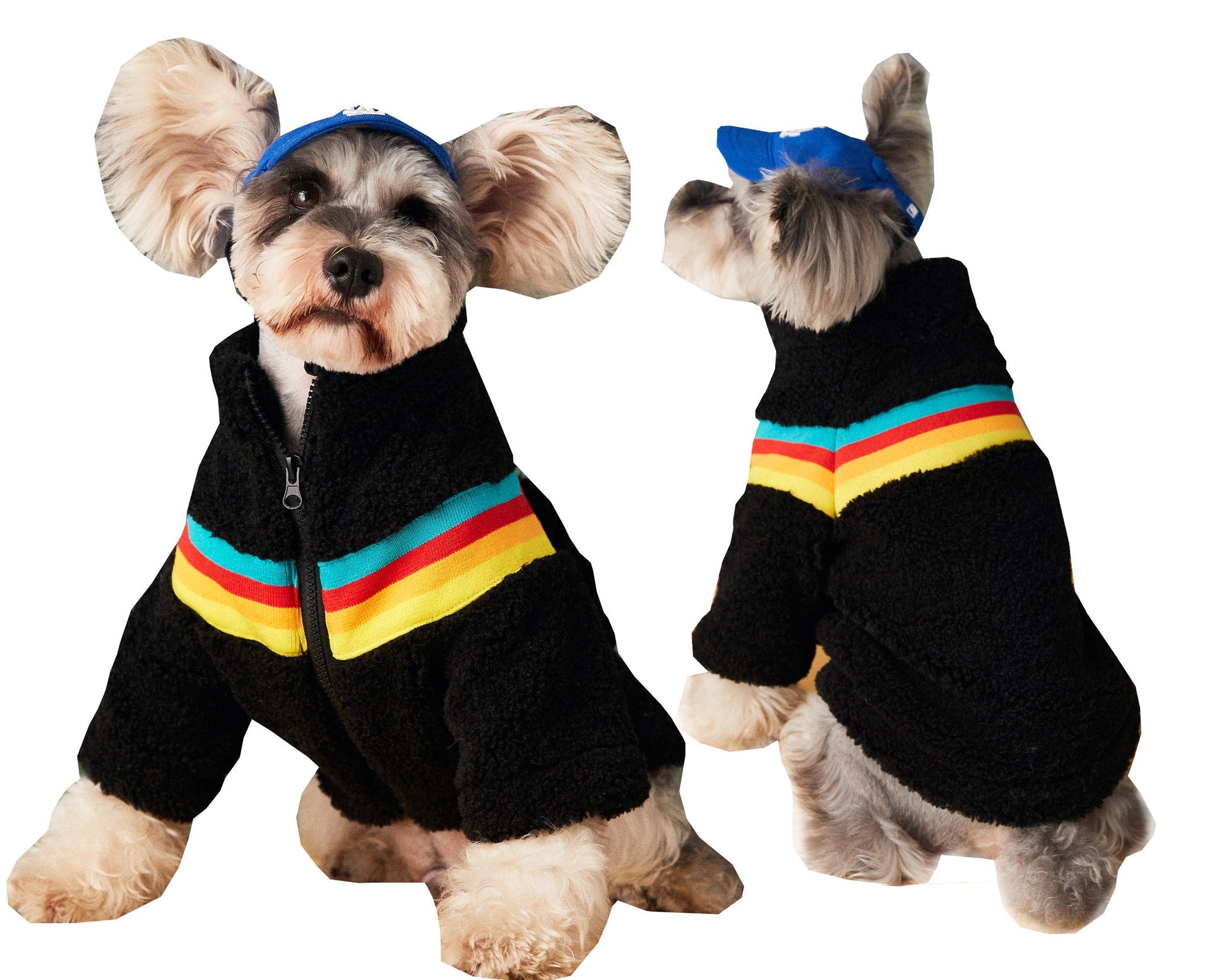 KFX-0494909 Colorful Striped Casual Lamb Wool Coat for Pets in Black and Beige
