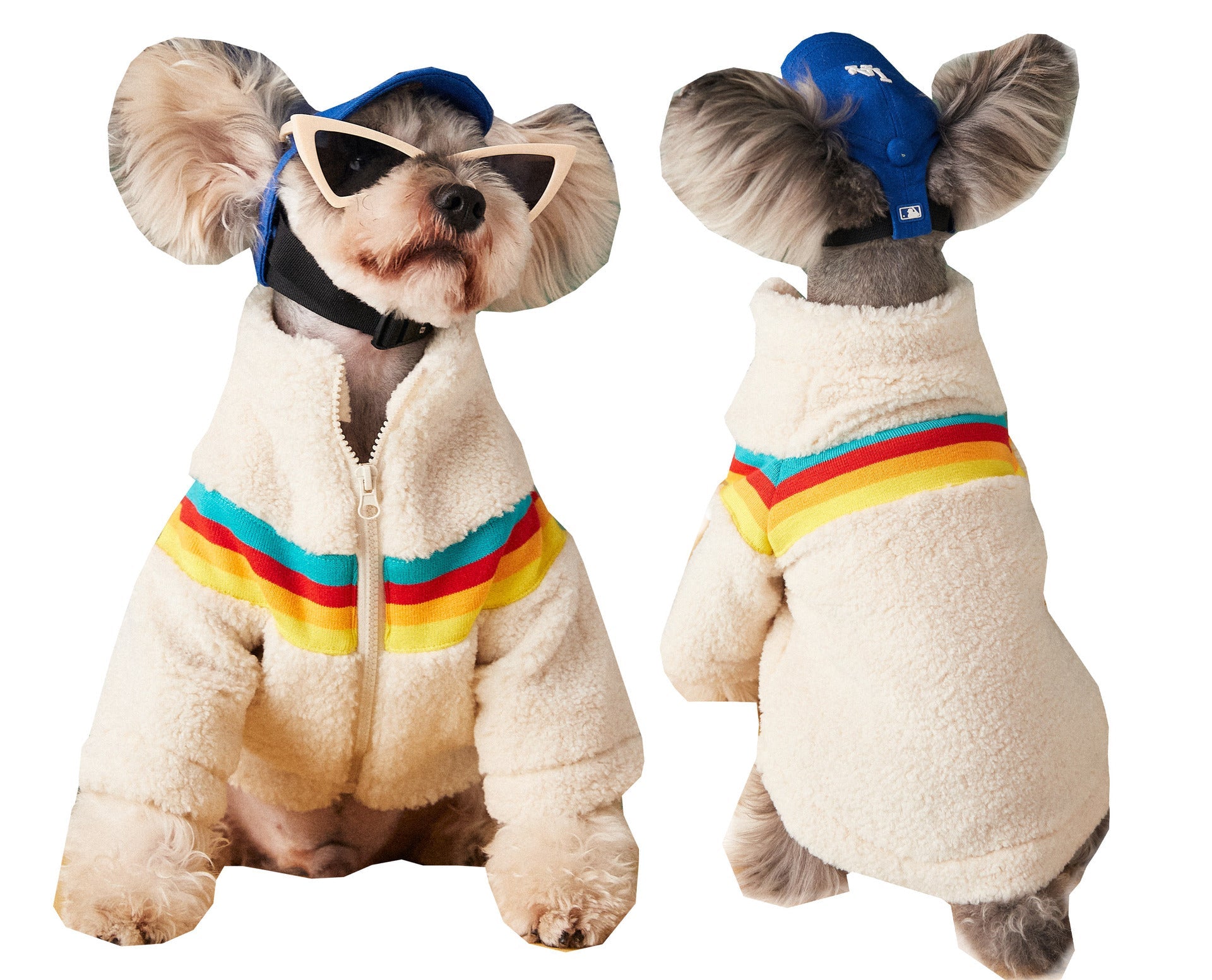 KFX-0494909 Colorful Striped Casual Lamb Wool Coat for Pets in Black and Beige