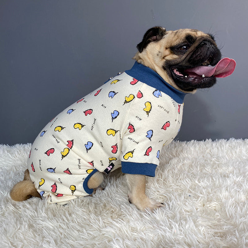 KFX-0497085 Cotton Casual Four-Legged Pug Dog Clothing in Milky White and Yellow Lotus Root