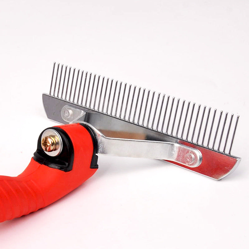 KFX-0498109 Large Rubber and Alloy Steel Dog Comb for Pet Grooming - 16x17.5cm