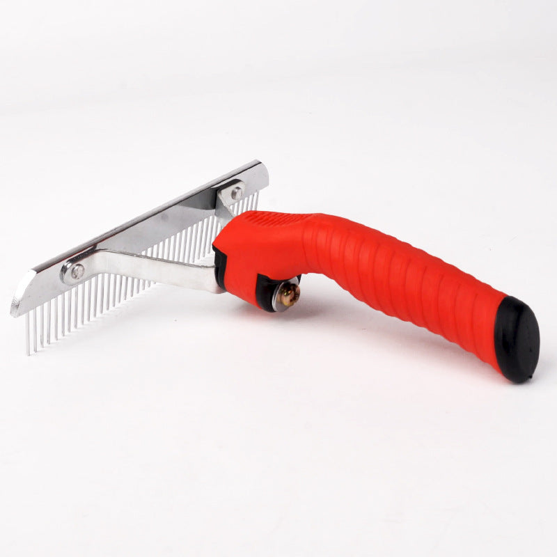 KFX-0498109 Large Rubber and Alloy Steel Dog Comb for Pet Grooming - 16x17.5cm