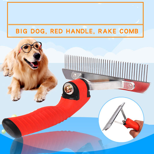KFX-0498109 Large Rubber and Alloy Steel Dog Comb for Pet Grooming - 16x17.5cm