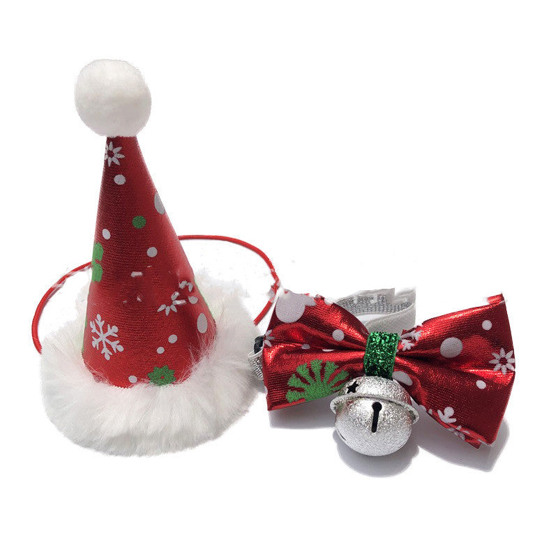 KFX-0499901 Pet Christmas Hat and Bow Tie Set - Winter Holiday Outfit for Dogs and Cats