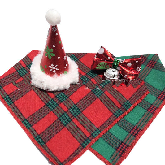 KFX-0499901 Pet Christmas Hat and Bow Tie Set - Winter Holiday Outfit for Dogs and Cats
