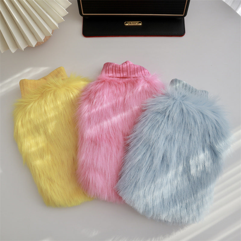 KFX-0500285 Warm Thick Fox Fur Dog Winter Clothes in Blue, Yellow, Pink