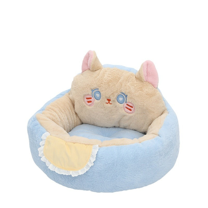 KFX-0502333 Cozy Winter Deep Sleep Pet Bed Mat for Cats - Soft Polyester with Bear Backrest