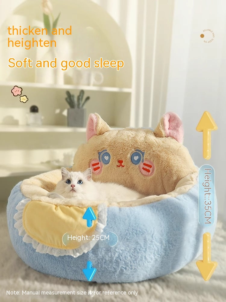KFX-0502333 Cozy Winter Deep Sleep Pet Bed Mat for Cats - Soft Polyester with Bear Backrest