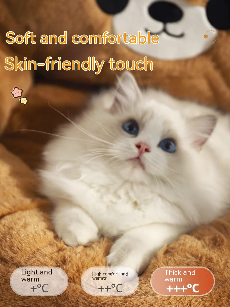 KFX-0502333 Cozy Winter Deep Sleep Pet Bed Mat for Cats - Soft Polyester with Bear Backrest