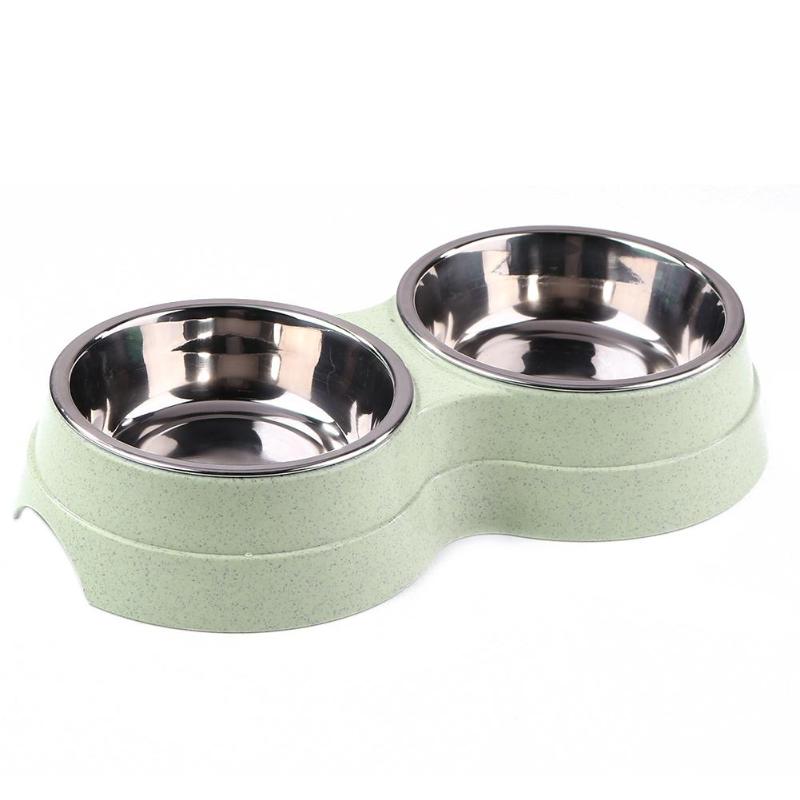 KFX-0502461 Two-in-One Double Bowl Pet Food and Water Dish in Straw Plastic - Available in Blue, Green, and Pink