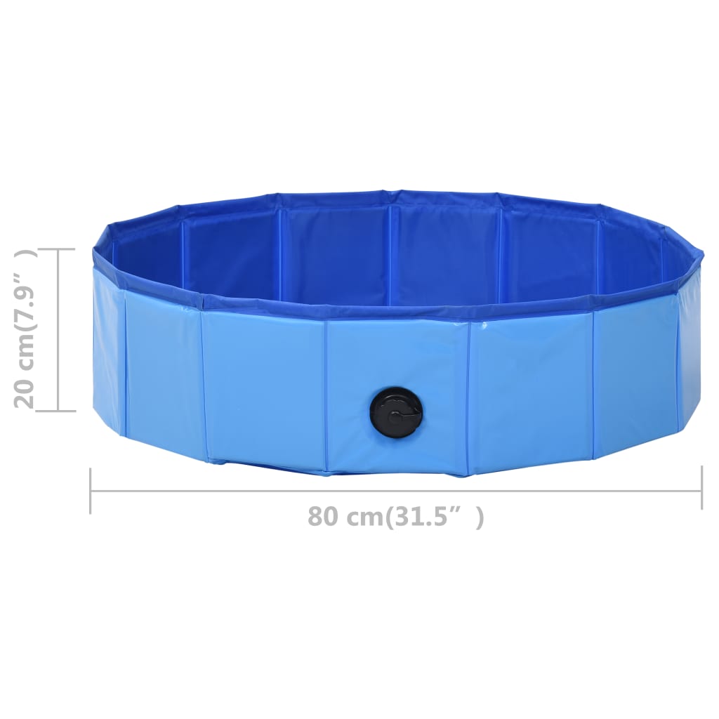 KFX-0502845 Foldable Blue PVC Dog Pool for Indoor and Outdoor Use, Non-Slip Surface, 80 x 20 cm