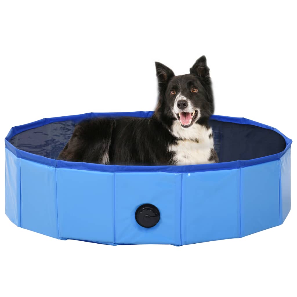 KFX-0502845 Foldable Blue PVC Dog Pool for Indoor and Outdoor Use, Non-Slip Surface, 80 x 20 cm
