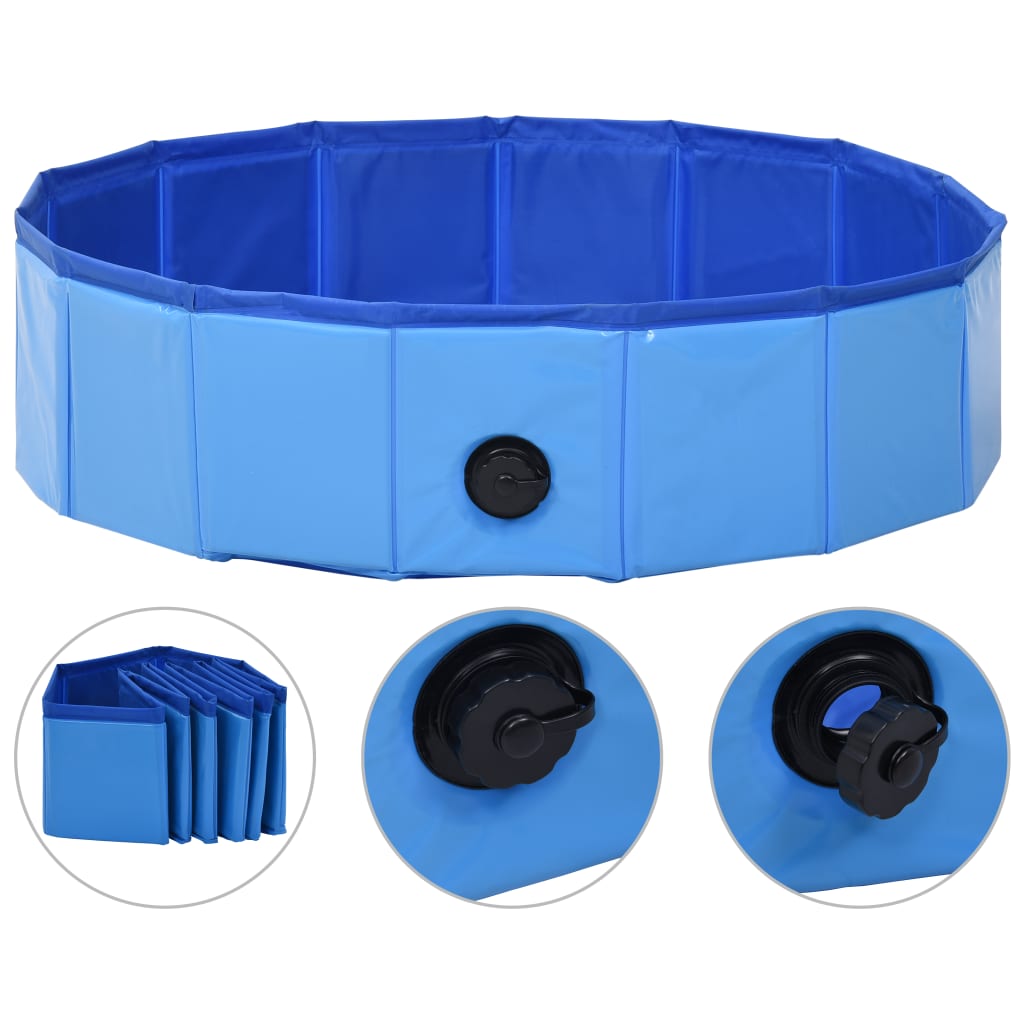 KFX-0502845 Foldable Blue PVC Dog Pool for Indoor and Outdoor Use, Non-Slip Surface, 80 x 20 cm