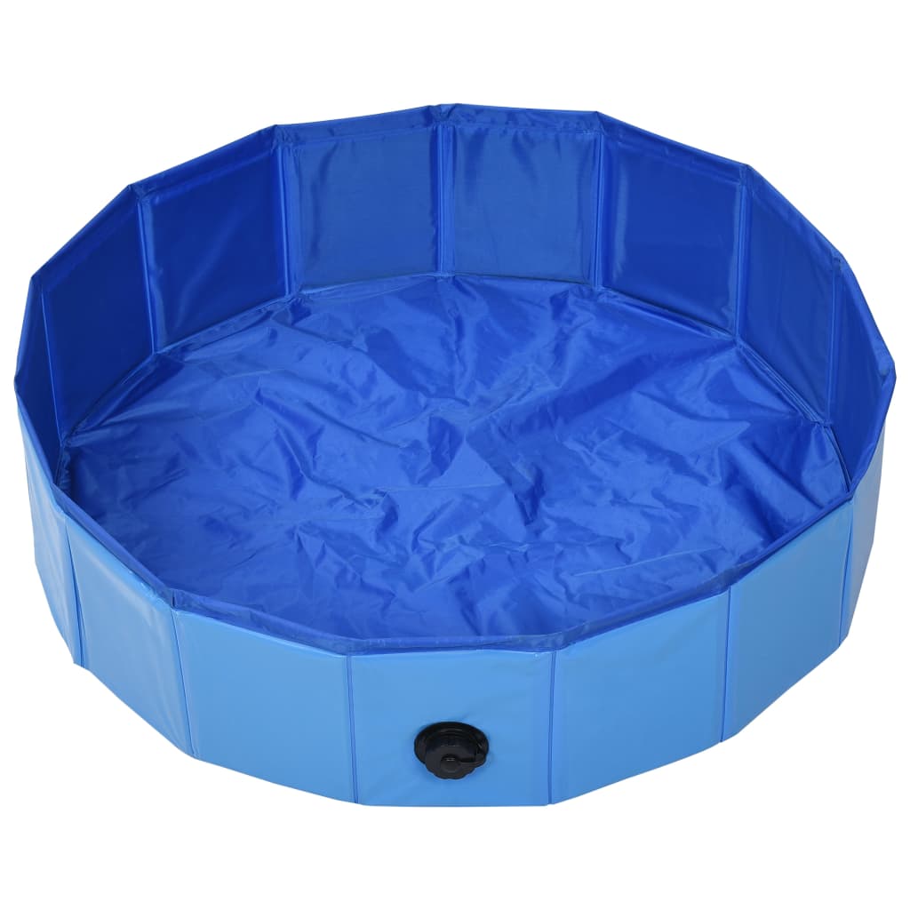 KFX-0502845 Foldable Blue PVC Dog Pool for Indoor and Outdoor Use, Non-Slip Surface, 80 x 20 cm