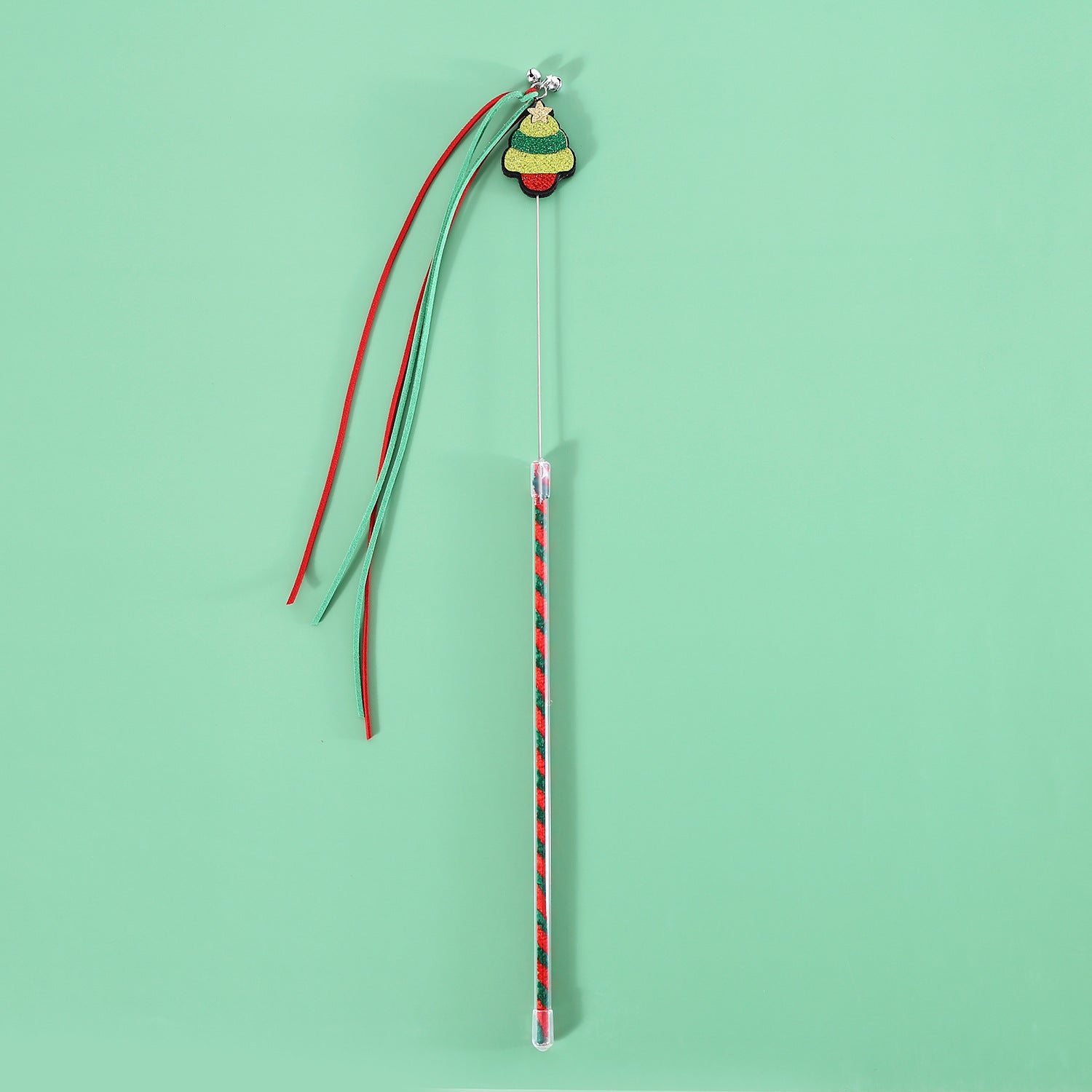 KFX-0503101 Interactive Christmas Cat Teaser with Tassel and Sound Bell - PVC Pet Toy