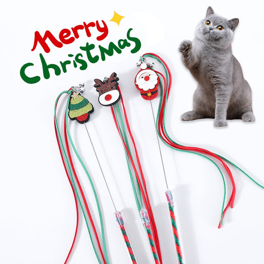 KFX-0503101 Interactive Christmas Cat Teaser with Tassel and Sound Bell - PVC Pet Toy