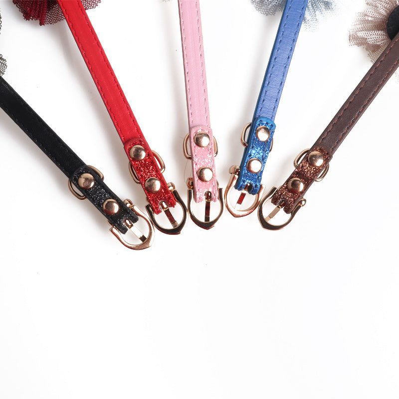 KFX-0504253 Flower PU Dog and Cat Collar - Adjustable 1.0*28CM & 1.3*40CM Sizes