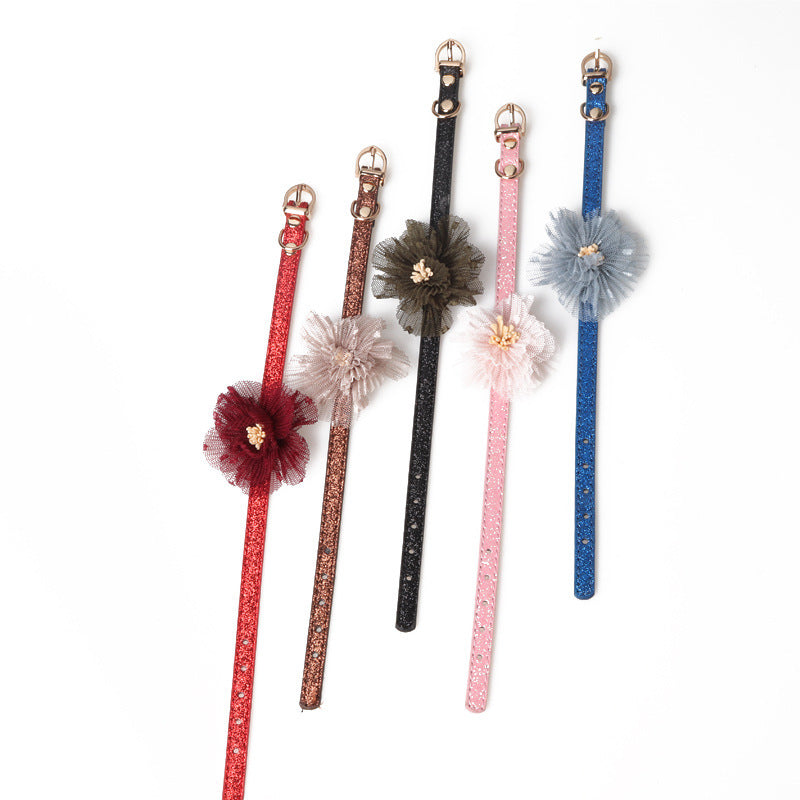 KFX-0504253 Flower PU Dog and Cat Collar - Adjustable 1.0*28CM & 1.3*40CM Sizes