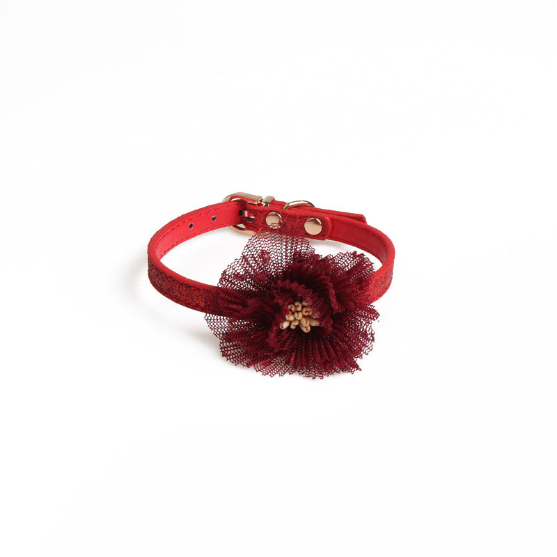 KFX-0504253 Flower PU Dog and Cat Collar - Adjustable 1.0*28CM & 1.3*40CM Sizes