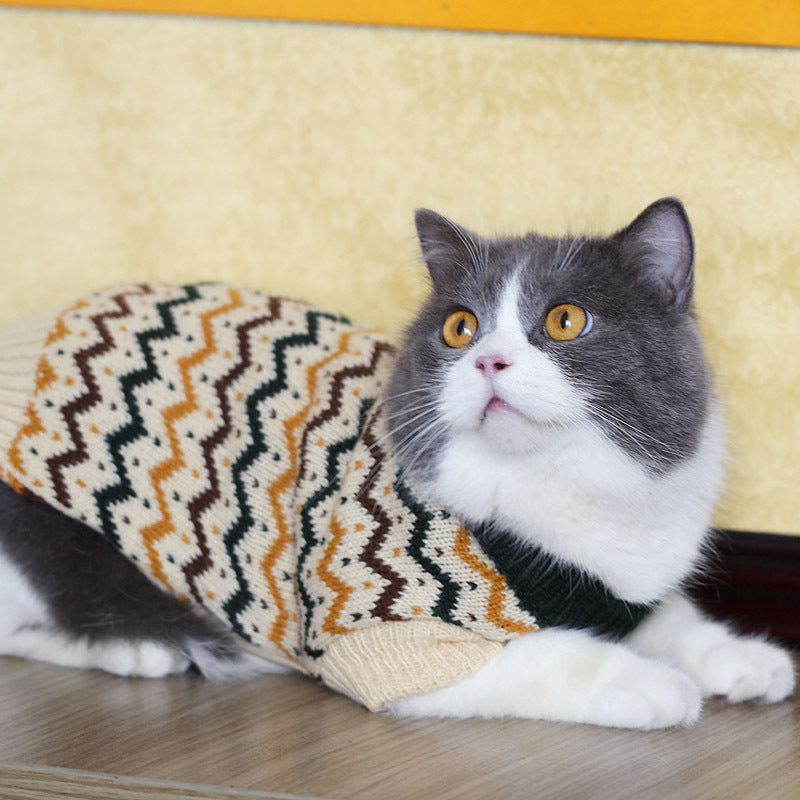 KFX-0506045 Cozy Blue Cat Sweater for Autumn and Winter, Bulky Acrylic, Various Sizes Available