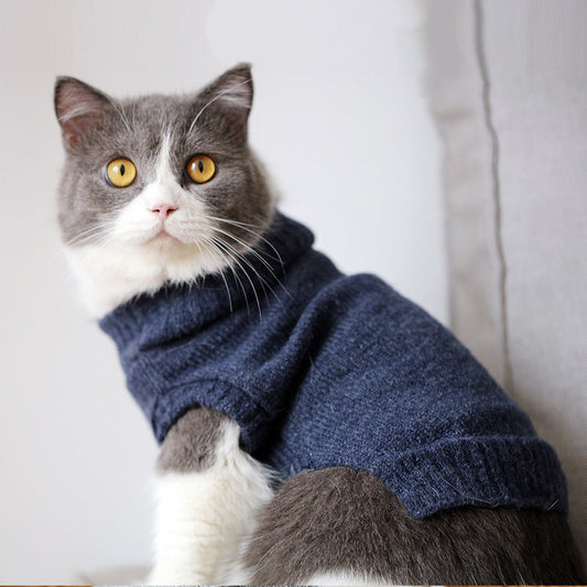 KFX-0506045 Cozy Blue Cat Sweater for Autumn and Winter, Bulky Acrylic, Various Sizes Available