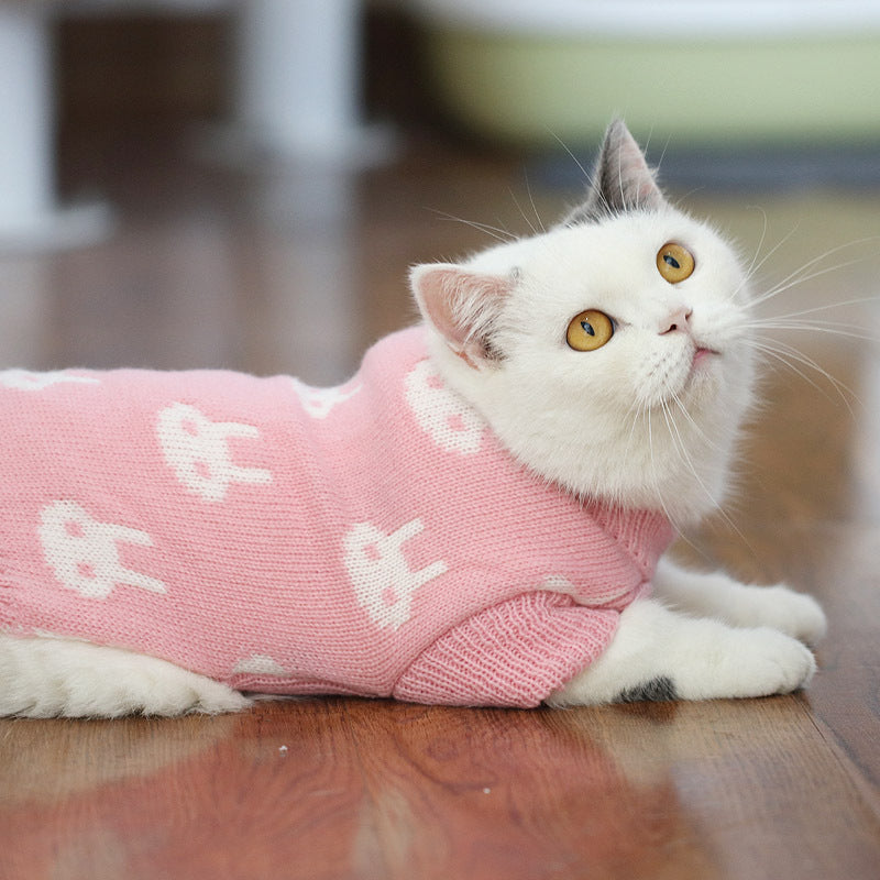 KFX-0506045 Cozy Blue Cat Sweater for Autumn and Winter, Bulky Acrylic, Various Sizes Available