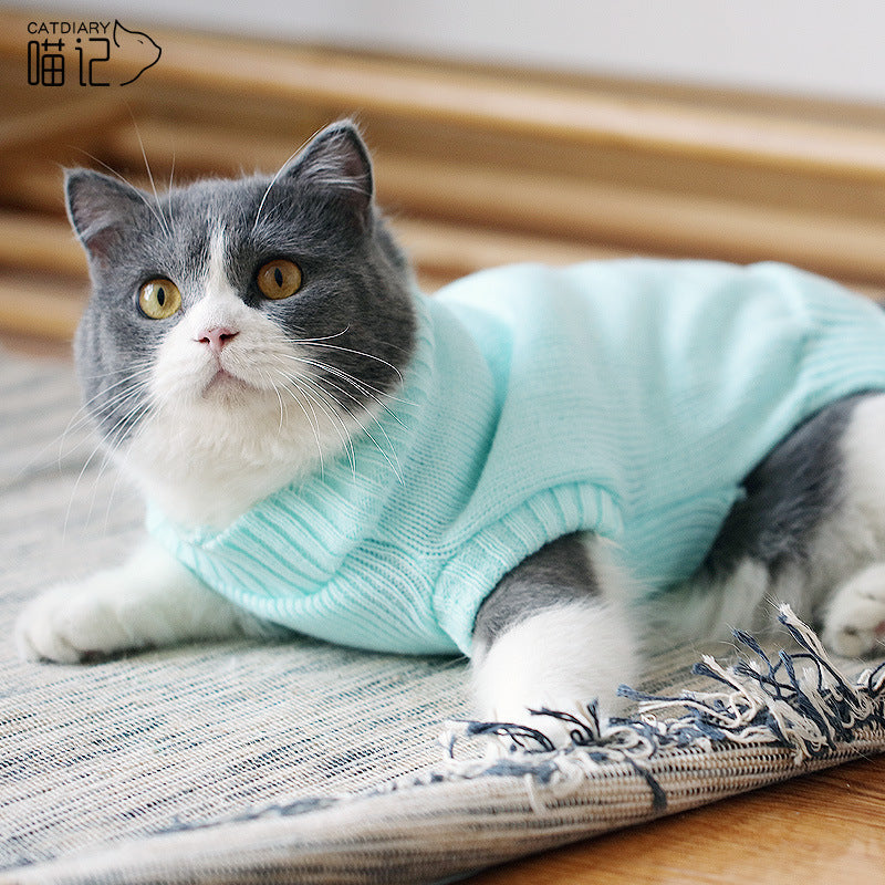 KFX-0506045 Cozy Blue Cat Sweater for Autumn and Winter, Bulky Acrylic, Various Sizes Available