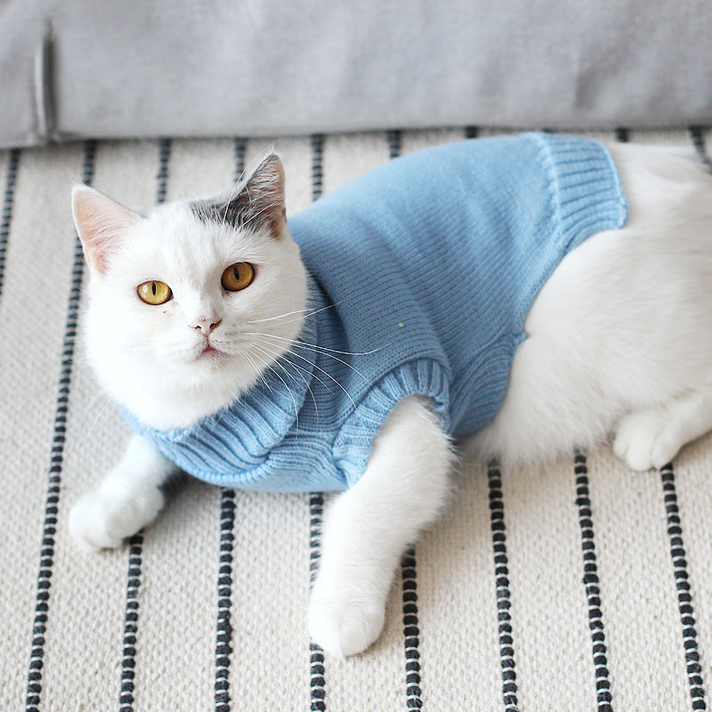 KFX-0506045 Cozy Blue Cat Sweater for Autumn and Winter, Bulky Acrylic, Various Sizes Available