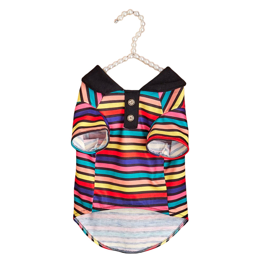 KFX-0506429 Striped Polo Shirt for Pets - Ins Style Sweater in Polyester, Sizes XS to XL