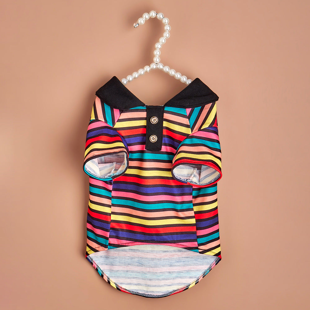 KFX-0506429 Striped Polo Shirt for Pets - Ins Style Sweater in Polyester, Sizes XS to XL