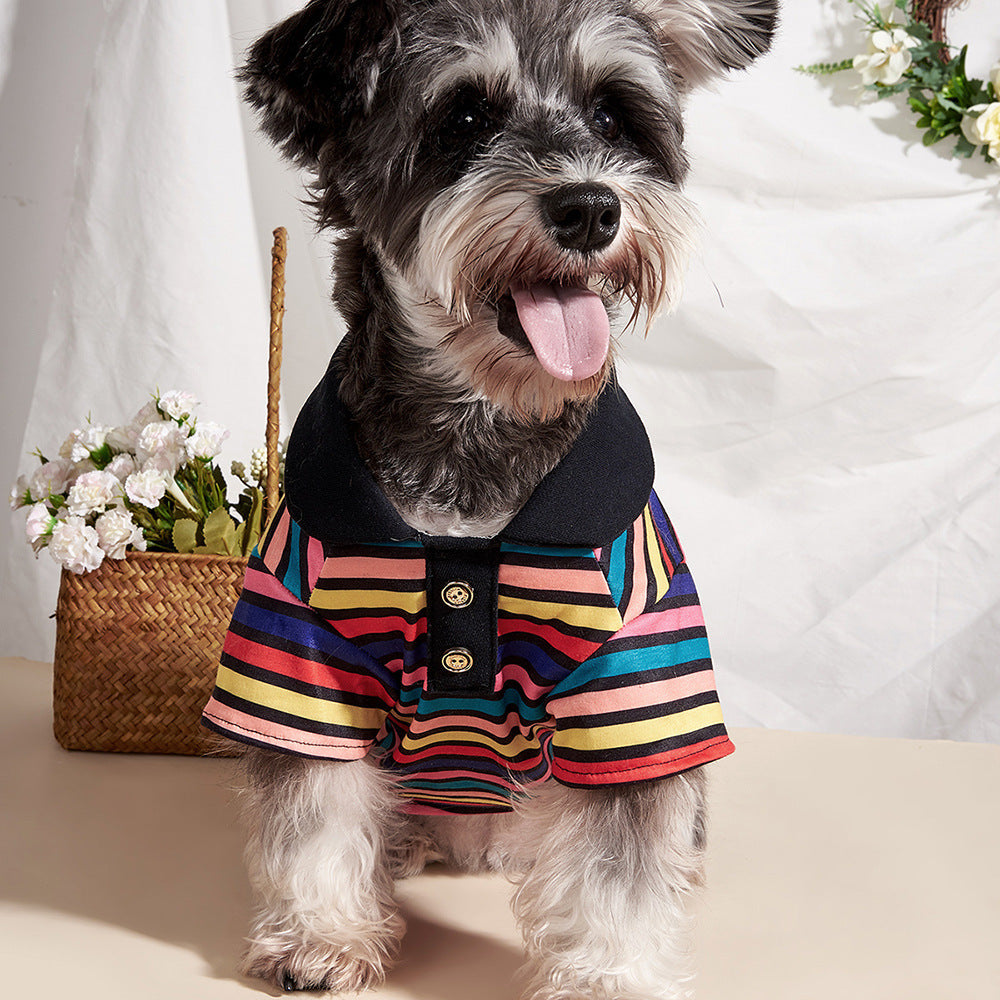 KFX-0506429 Striped Polo Shirt for Pets - Ins Style Sweater in Polyester, Sizes XS to XL